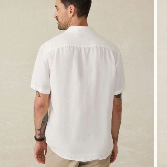 Faherty Mens Short-Sleeve Palma Linen Shirt White Basketweave Size XXL NEW - Picture 4 of 9